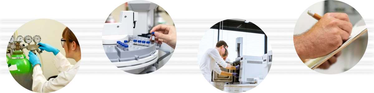 Collage depicting lab gas professionals in different settings